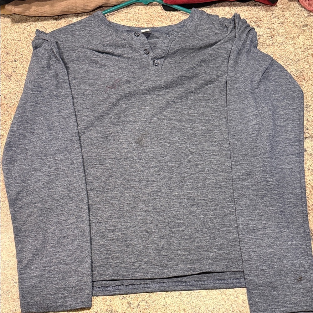 Gray Long Sleeve Henley Shirt